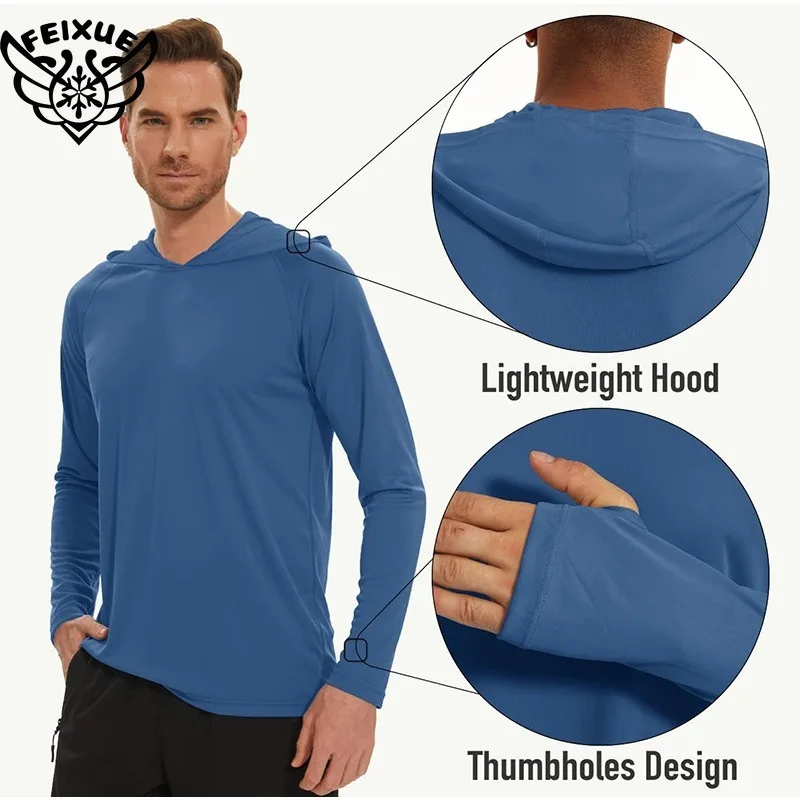 50+ 마스크가 있는 남성용 긴 소매 낚시 셔츠 UV 넥 게이터 후드 퀵 드라이 ..