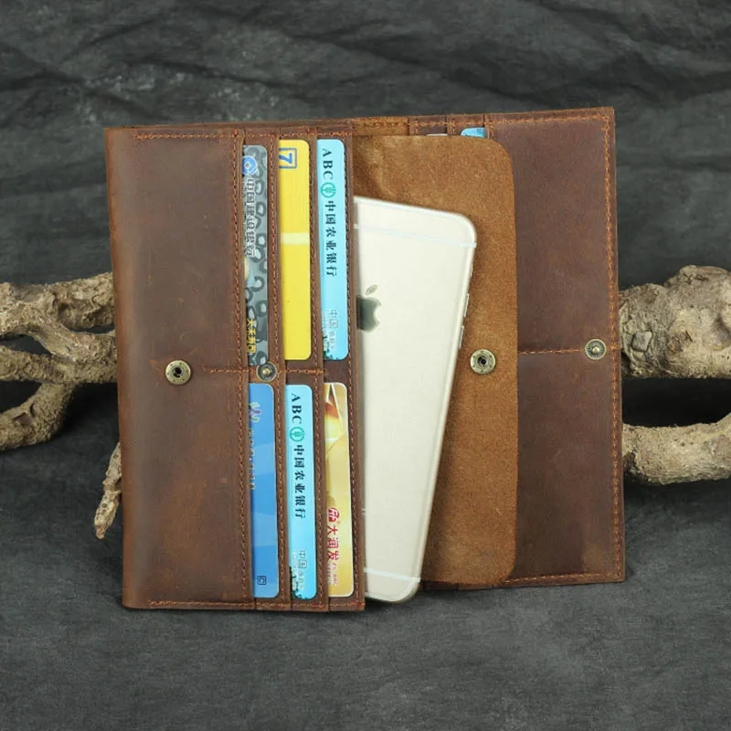 Luufan Vintage Genuine Leather Long Wallet Men Women Credit Card Holder Clutch Purse Coin Zipper Business Moible Phone Wallet 5