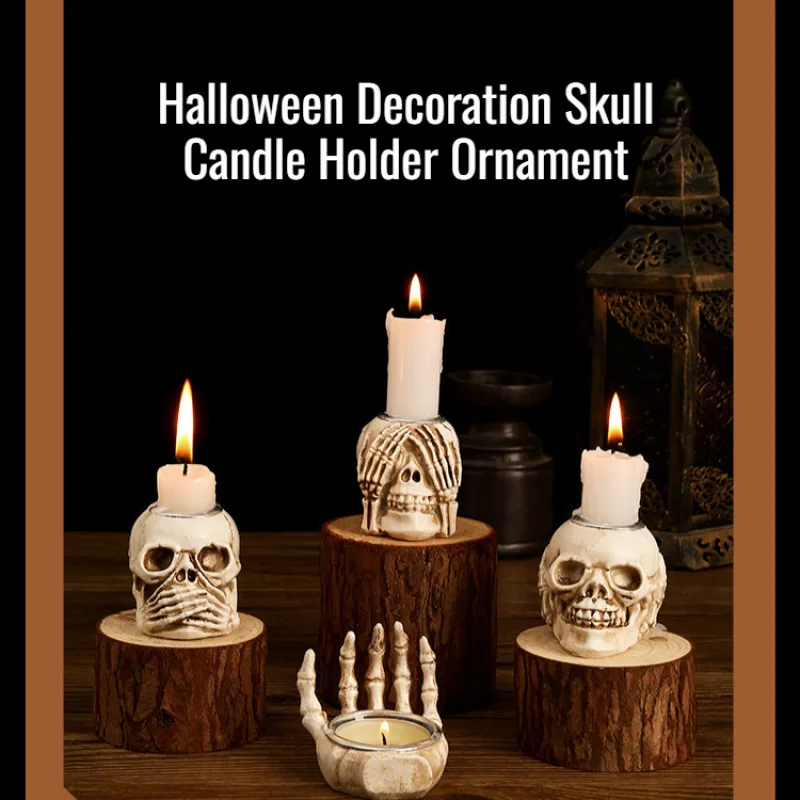 Horror Skull Candlesticks Escape Room Decorations Halloween Ghost Festival Movie and Drama Props