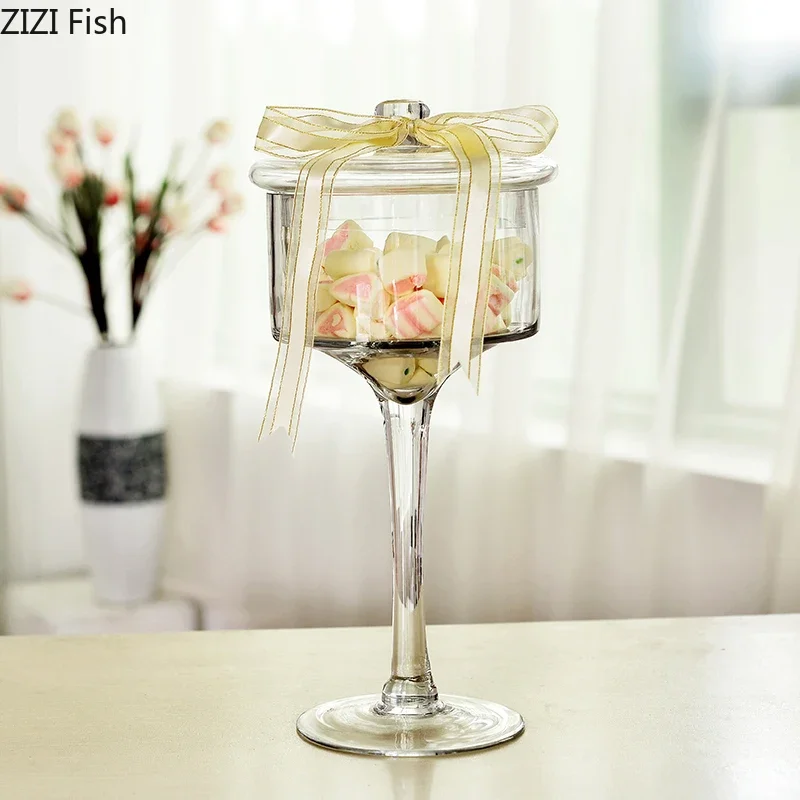 Minimalist European Tall Clear Glass Jar Cake Pan Candy Pots Tea Caddy Desk Decoration Dried Fruit Dessert Storage Jars with Lid 5