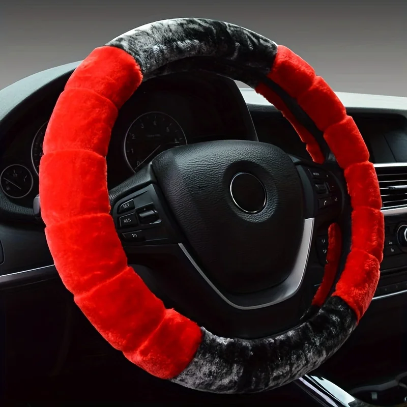 Cute Plush Steering Wheel Cover Heart Ear Design for Women Warm Anti Slip Uses for Car Universal Fit for Most Cars