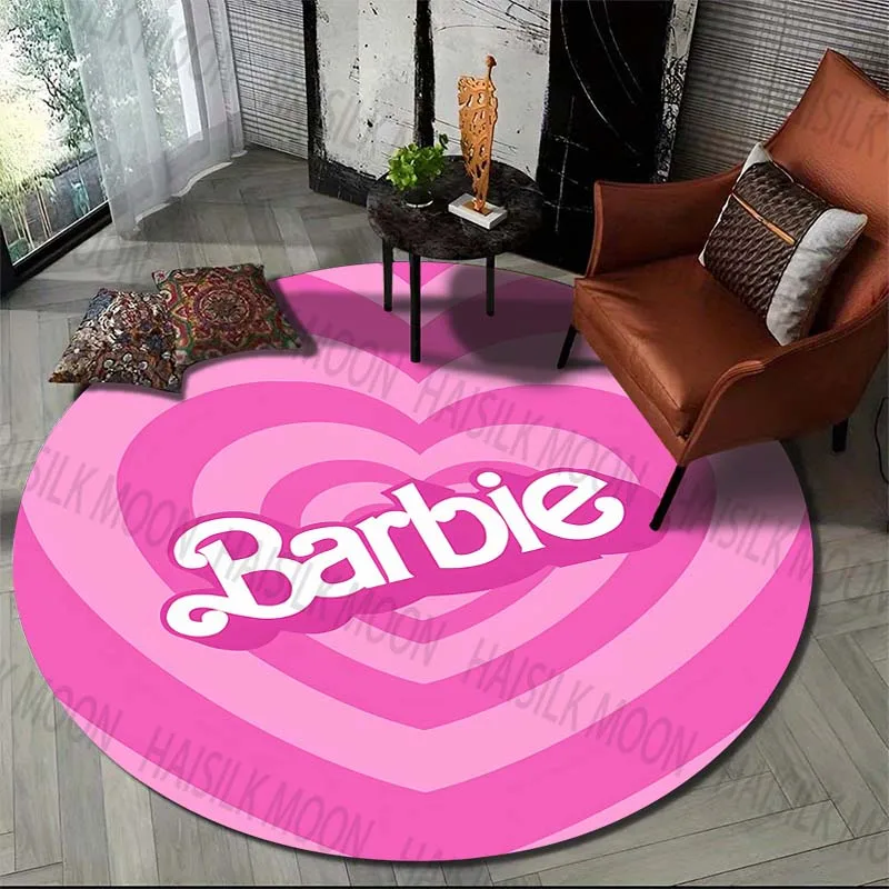 Barbie Cartoon HD Printed Round Carpet for Living Room Circle Pink Rugs Camping Picnic Mats Flannel Anti-Slip Rug Yoga Mat Gifts