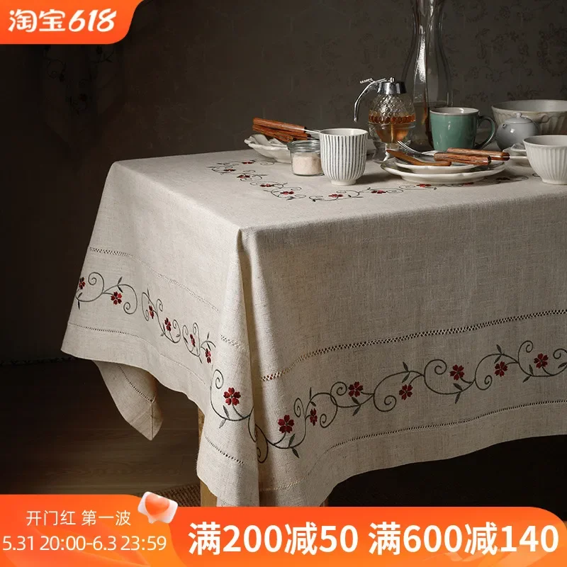 

Linen blended embroidered tablecloth dining tablecloth