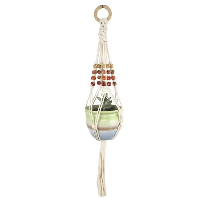 Függő Kosarak Ültetvényes Kézi Szövött Könnyen Felszerelhető Pamutkötél Makrame Kialakítása Növényi Kosár Otthoni Dekoráció - Image 2