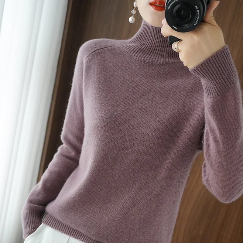 

2023 Spring Autumn Women's Sweater Turtleneck Pullover Slim Solid High-quality Warmth Comfort Pendulous Feel свитер женский