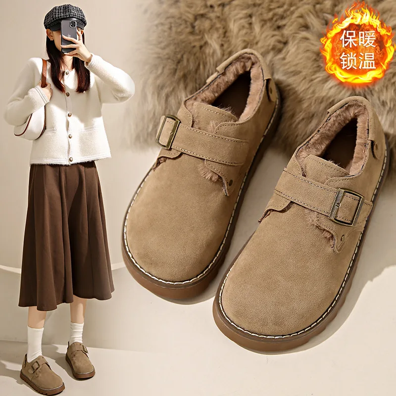 

Женские повседневные туфли на низком каблуке, обувь на платформе для женщин, модная обувь без шнуровки, криперы, новинка сезона зима 2023, римские флоковые туфли для отдыха