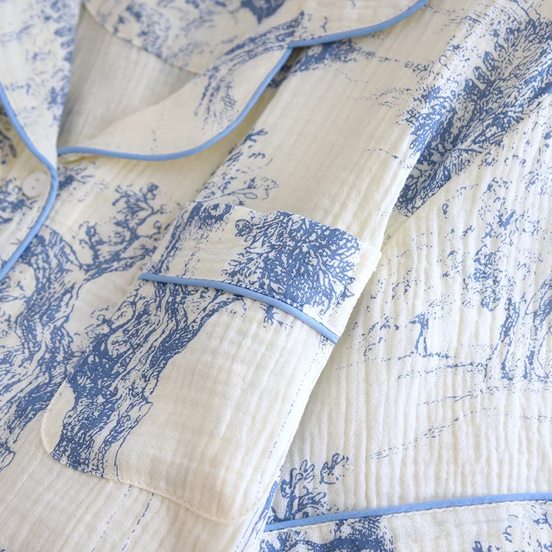 Kurzarm Nachtwäsche Pyjama Set gedruckt 100% Baumwolle 3 Stück Nachtwäsche Home Anzug Frauen Freizeit Nachtwäsche Pyjama Femme Eté – Detail 13