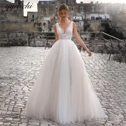 Elegant V-Neck Lace Tulle Backless Cut-out Wedding Dresses For Woman 2024 Sweep Train Ball Gowns Bridal Gowns vestidos de novia