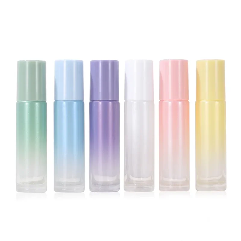 

50Pcs 5ml 10ml Gradient Colored Roller Ball Bottle Portable Stainless Steel Roller Ball Glass Bottle Essential Oil Glass Vials