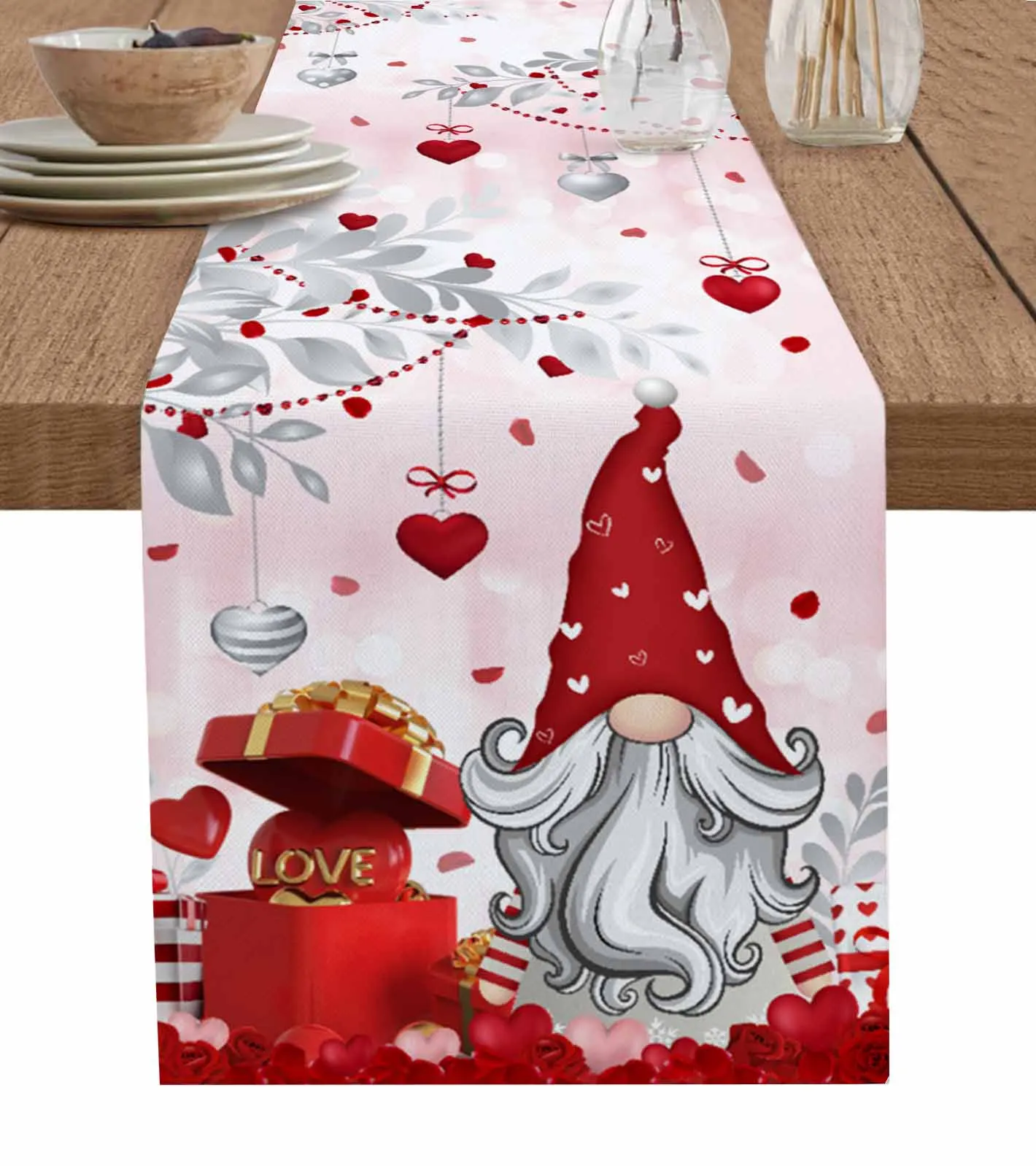 

Valentine'S Day Love Leaf Rose Dwarf Gift Wedding Table Runner Kitchen Placemats Party Home Decor Festival Holiday Tablecloth