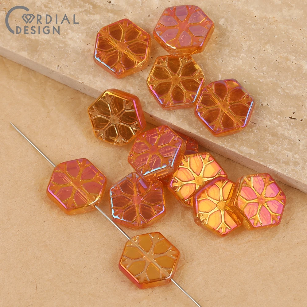 Cordial Design 15*16MM 200pcs Aurora Effect/DIY Glass Bead/Carving Effect/Hand Made/Geometry Shape/Jewelry Findings & Components - cordial