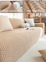 1PC Solid Stretch Sofa Cover – Spandex Polyester Jacquard Arch Non-Slip Soft Couch Cover,Washable Furniture Protector with Non-Slip Foam&Elastic Bottom for Kids Pets,Living Room Decor 1