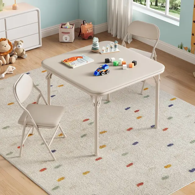 Garvee Kids Table and 2 Chairs Foldable Set, Space-Saving Children's Desk with Chairs for Playing, Drawing & Homework, for Kids Ages 3 and Up, White