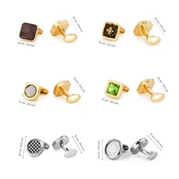 Luxury Cufflinks Man Shirt French Cufflinks For Mens Wedding Sleeve Button Square Cuff Button Men Cuff-link Tie Clip Gold-plated 5
