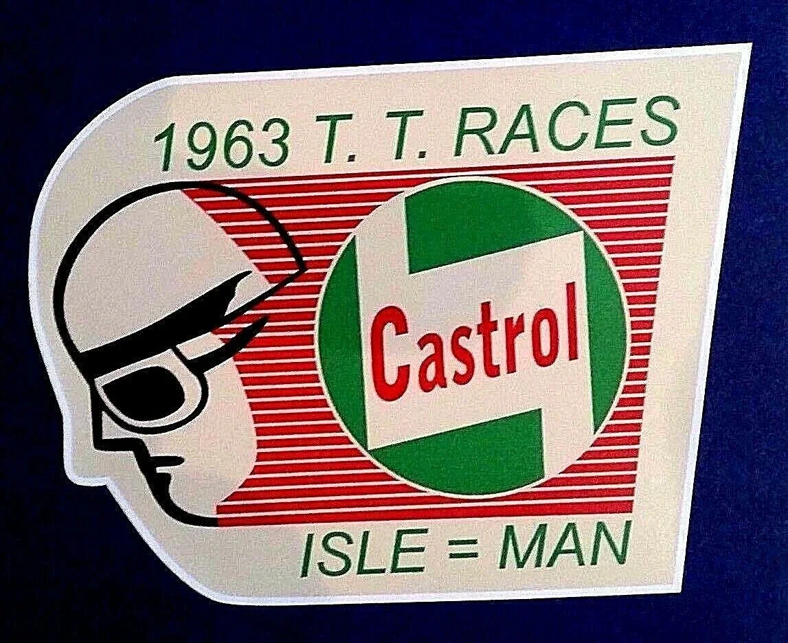 Per Isle Of Man T. T. Gare 1963 Adesivo Decalcomania In Vinile Vespa Lambretta Castrol