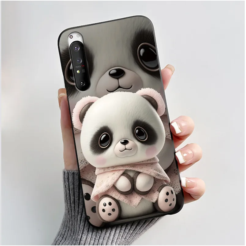 Luxury Cute Cat & Love Rabbit Black Silicone Soft Phone Case