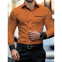 Chemises pour hommes, chemises décontractées à manches longues pour hommes, chemise à double boutonnage style anglais, chemise à revers, vêtements pour hommes, hauts de mode pour hommes 4