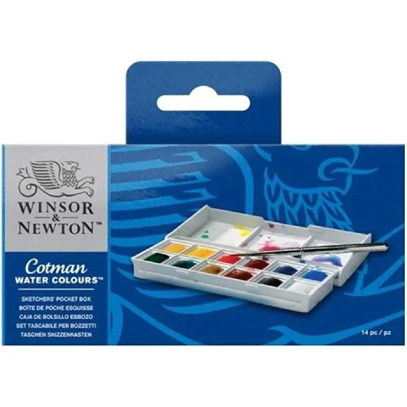 Winsor & Newton Cotman Portable Travel Watercolor Paint 12 Color Solid Water Colour Sketchers' Pocket Box 1 pcs Palette
