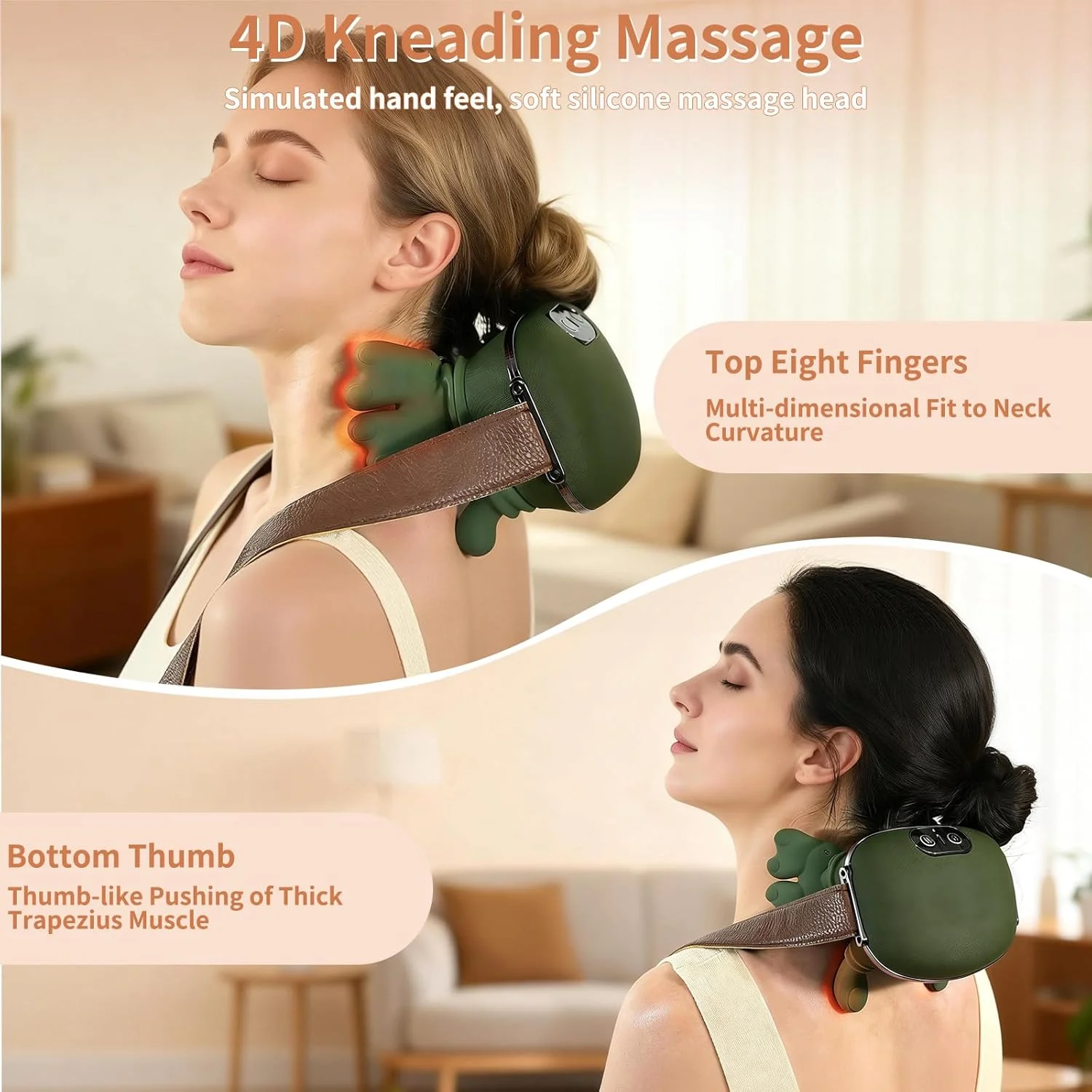 Masajeador de cuello, masajeador de cuello y espalda con calor y amasado 4D, masajeador inalámbrico Shiatsu de tejido profundo para el dolor de hombros y cuello._voghion.com