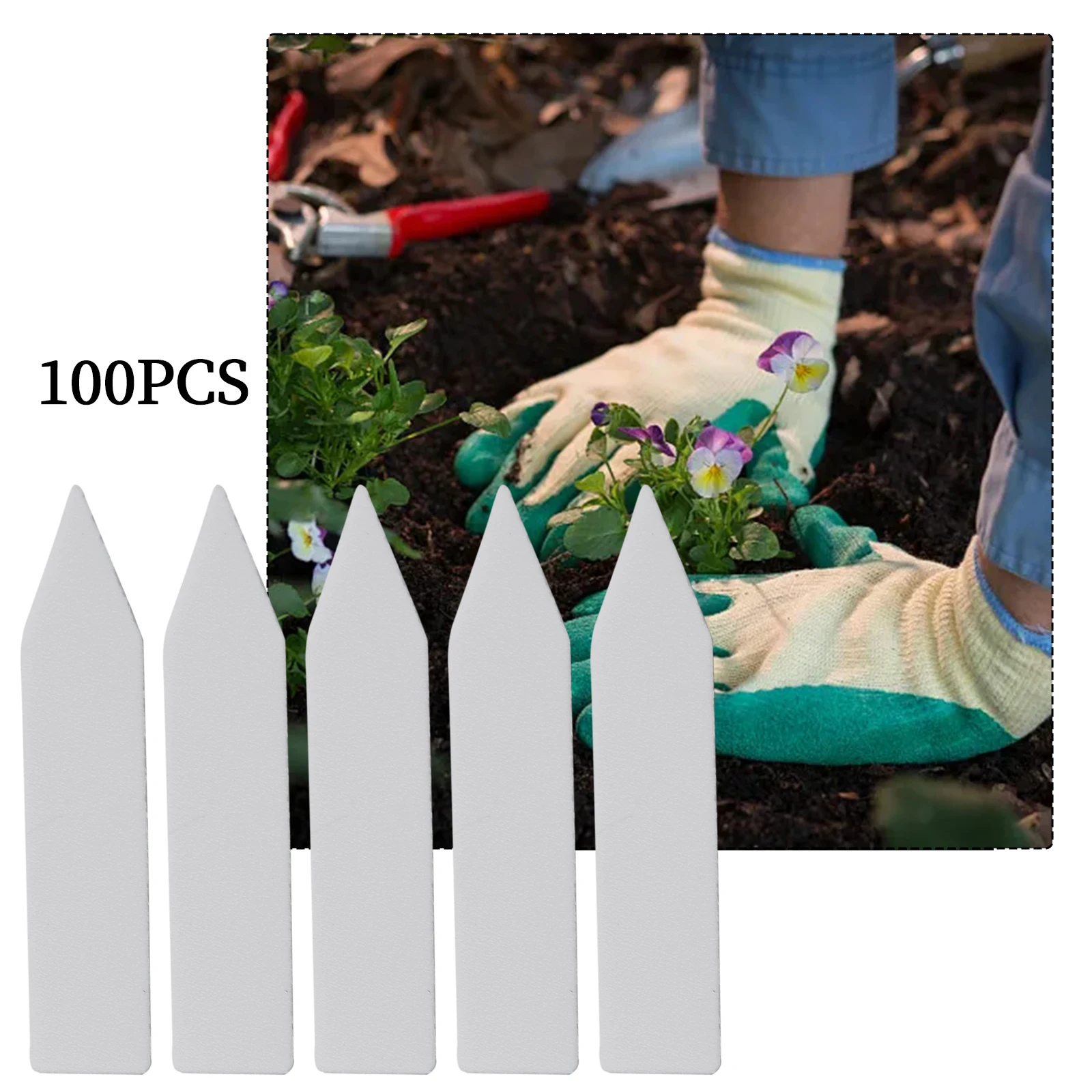 

100pcs Plastic White Plant Labels Waterproof Garden Marker Gardening Plant Flower Markers Insert The Ground Card Label