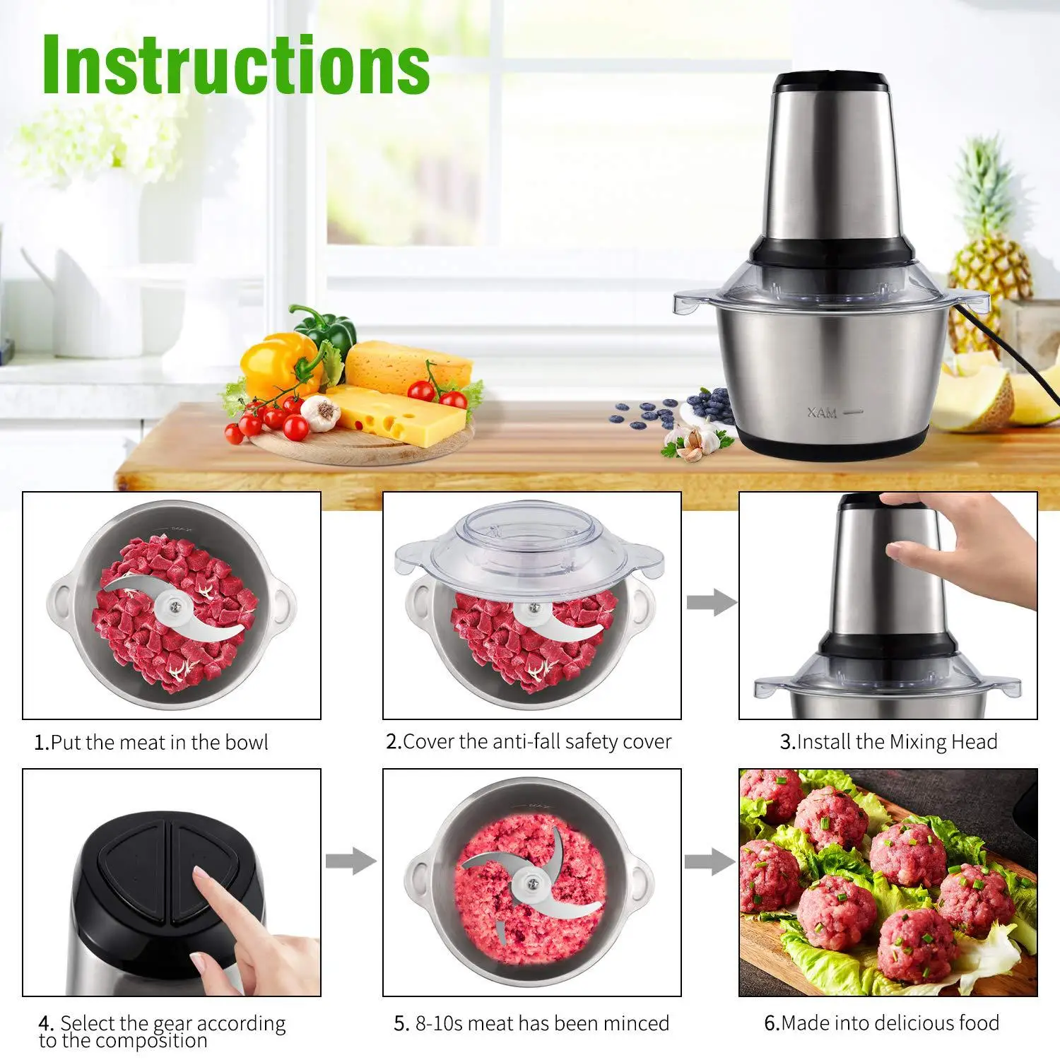 Meat Grinder 110V 100V Japan High Power Household Silent Automatic Food Processor 2L Capacity 4