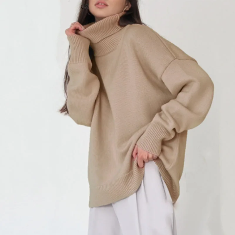 

Fashion Women Sweaters 2022 Pullover Turtleneck Winter Clothes Female Casual Streetwear Knitted Loose Green Tops Long Sleeve
