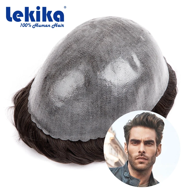

Male Hair Prosthesis 0.12mm Injection Skin Man Wig Durable Wigs For Men 100% Human Hair System Unit Capillary Prosthesis
