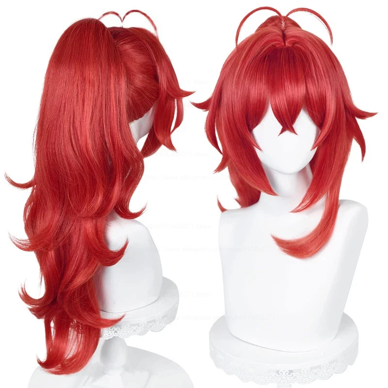 

Genshin Impact Cosplay Diluc Cosplay Wig Diluc Manga Wig Red Clip Ponytail Heat Resistant Synthetic Hair Game Anime Wigs +WigCap