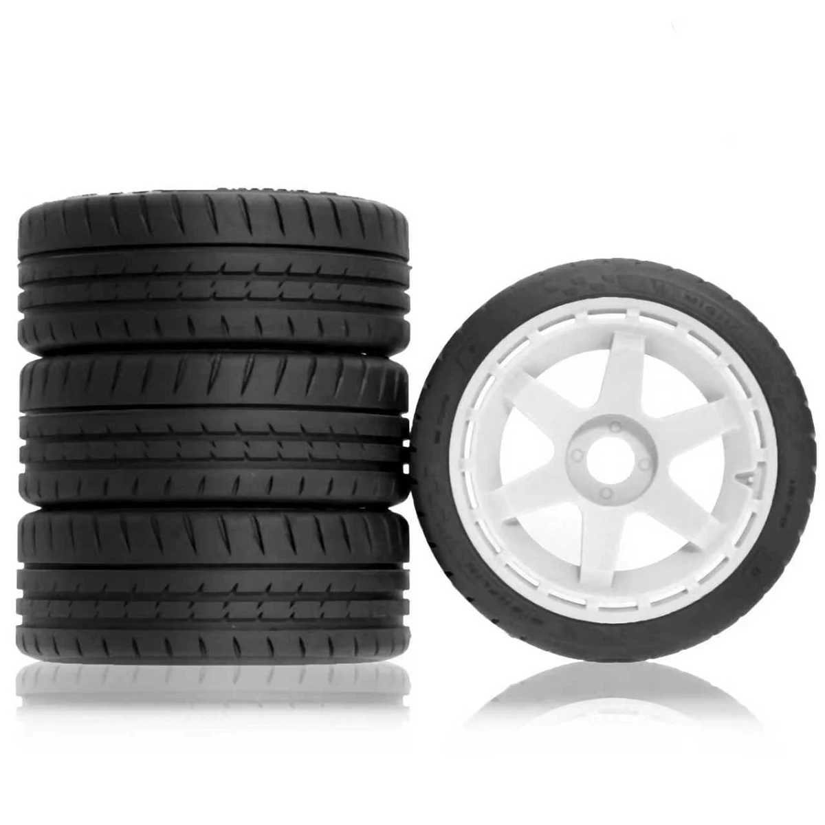 Pneu bleu de voiture RC 1/10 haute qualité, motif de gomme visible, éclairage latéral.
