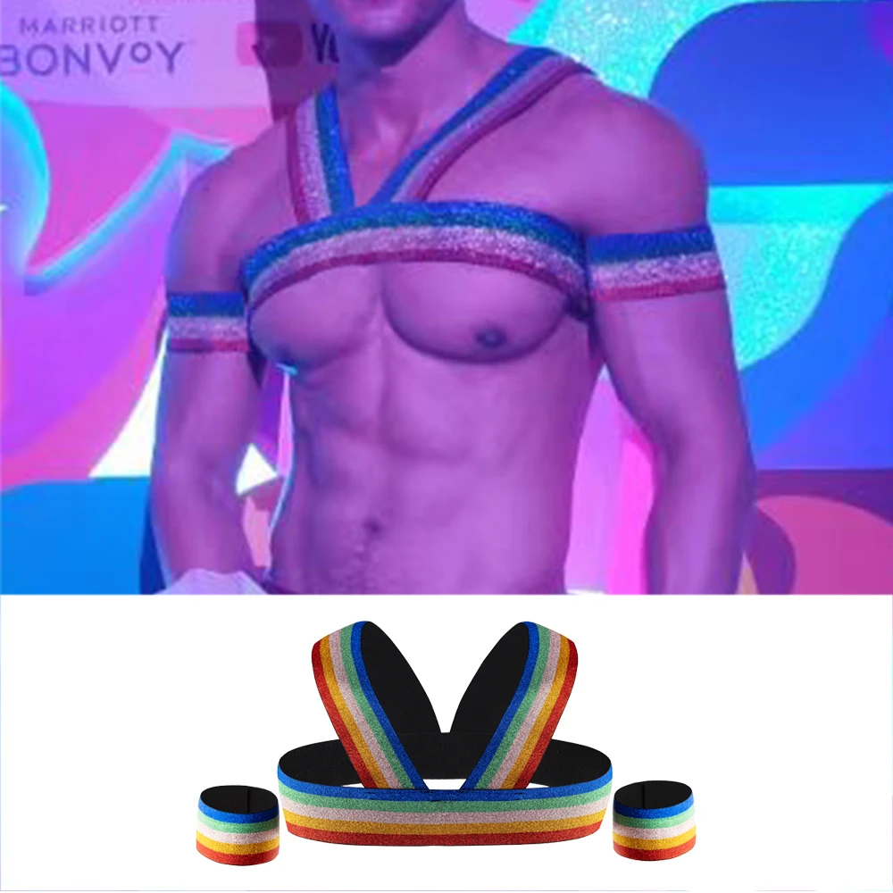 CLEVER-MENMODE Fetish Chest Men Sexy Body Bondage Cage Harness Belts Rave Clothing Lingerie Rainbow Pride Elastic_voghion.com