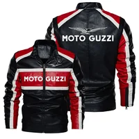 New Moto Guzzi Contrast PU Leather Jacket Men's Autumn Winter Men High Quality Coat Motorcycle Style Casual Jackets Black Warm O 1