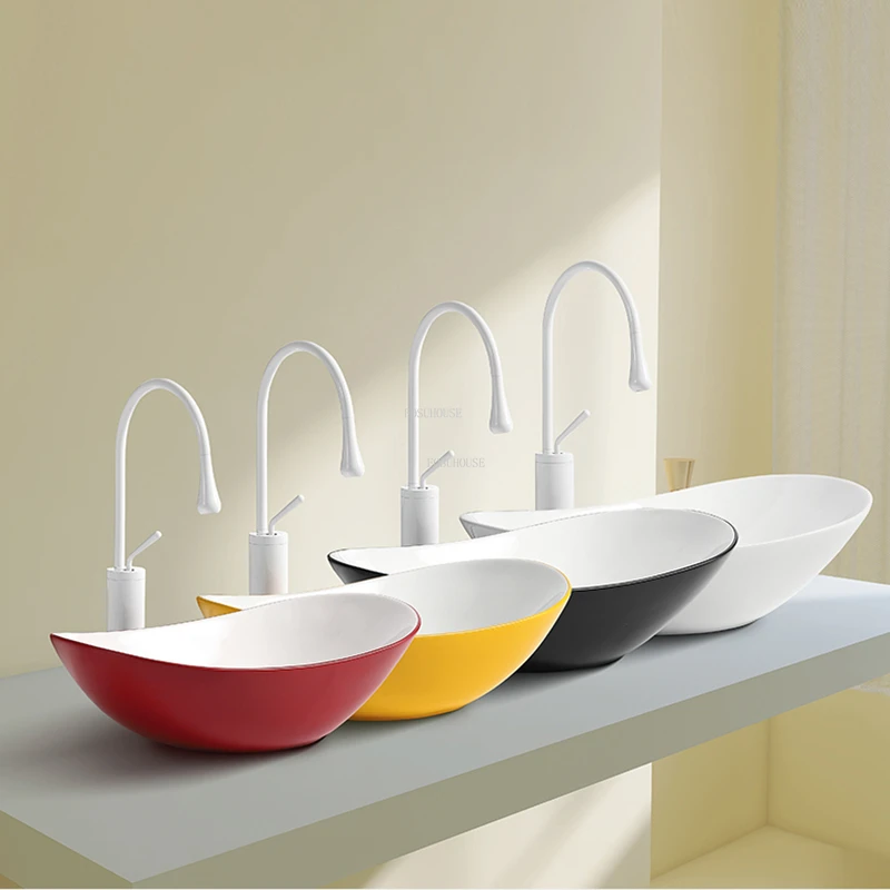 Luxury Bathroom Counter Sinks Ceramic Bathroom Basin Light Bathroom