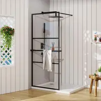 Shower Door Tempered Glass Shower Screen with Tool Bar Towel Rack for Walk in Bathroom 3 Grid Style Easy Installation 2
