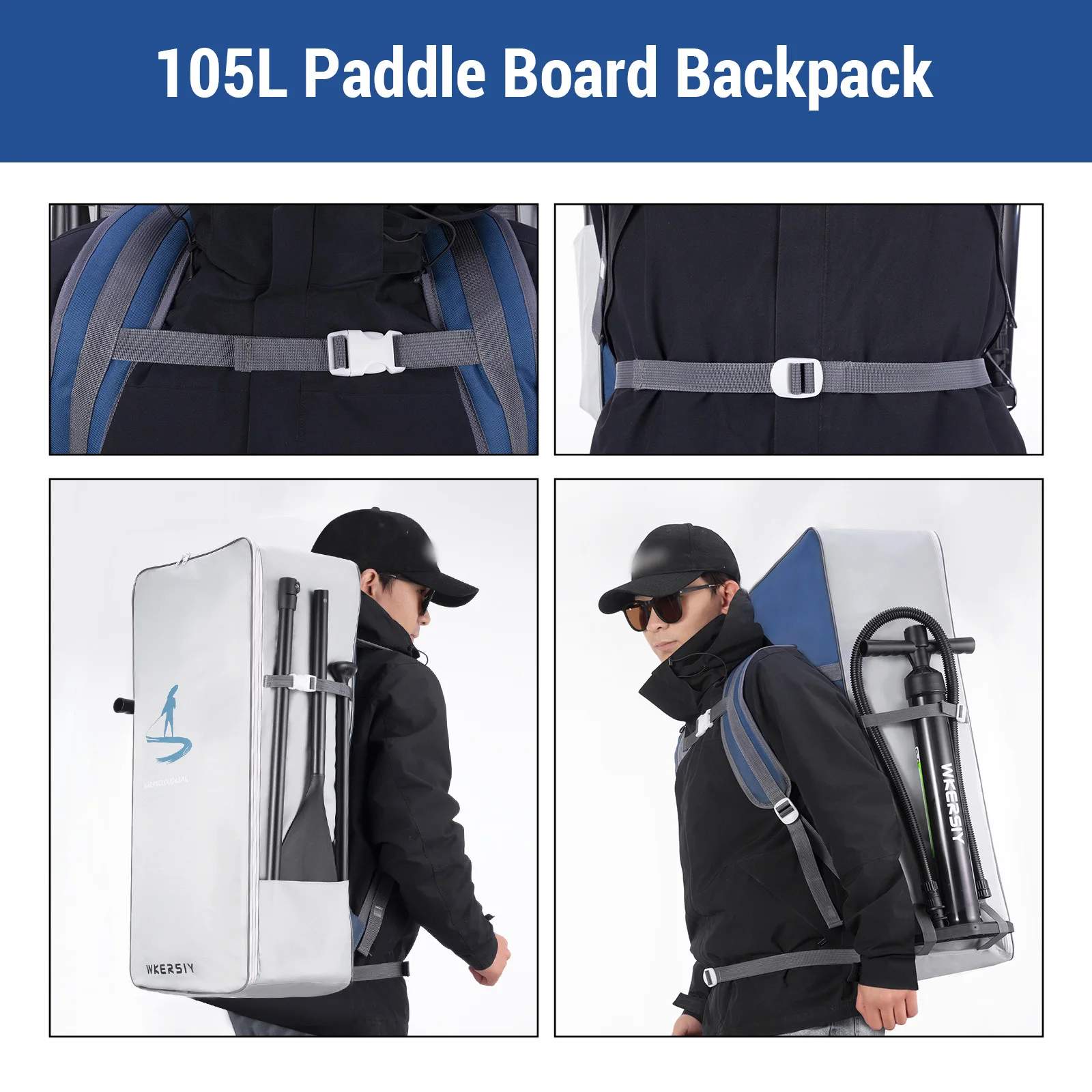 105L Paddle Board Backpack Waterproof Large Capacity Portable Oxford Cloth SUP Surfboard Bag