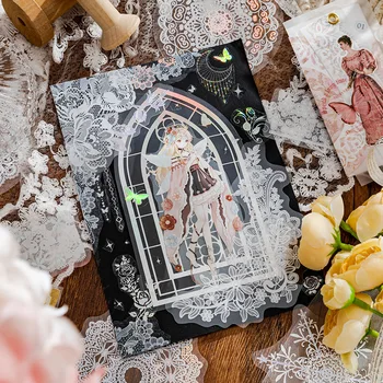 12pcs Lace Utopia Series Decorative PET Sticker Retro Stamping Silver Handbook Scrapbooking Material Label Diary Journal Planner