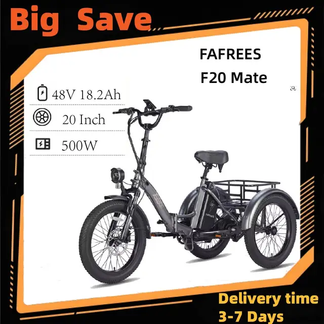 500W Cargo Three Wheel ebike FAFREES F20 Mate Adult Electric Bicycle 48V18.2Ah Battery Folding E-bike 20*3.0 Fat Tires 2 500W Cargo Three Wheel ebike FAFREES F20 Mate Adult Electric Bicycle 48V18.2Ah Battery Folding E-bike 20*3.0 Fat Tires 2