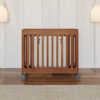 Boutique Compact Folding Crib for Baby, Portable Mini Crib for Hotels, Homes, and Nurseries, Wood Crib, Commercial Casters 2