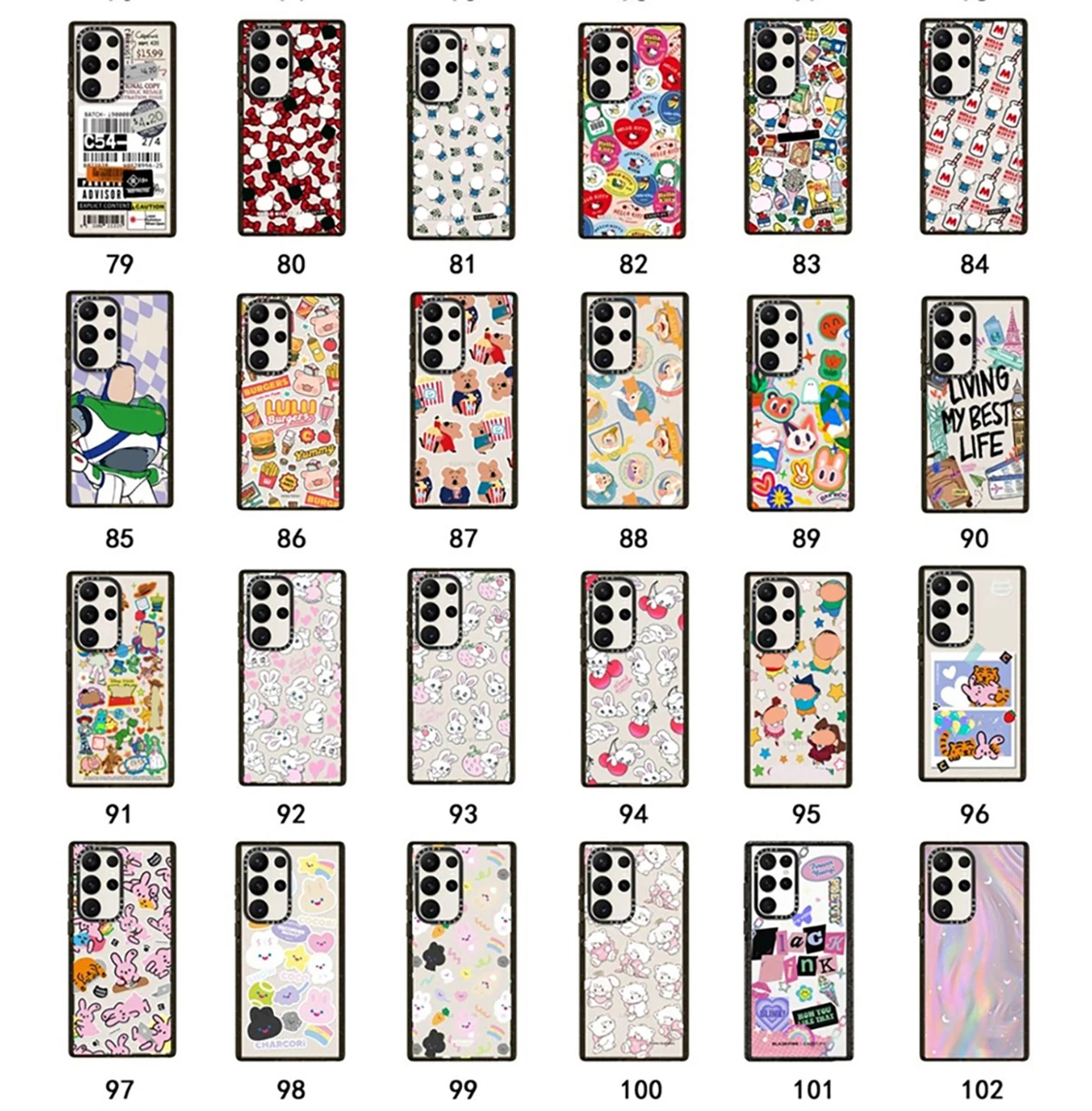 

79-103 Rabbit Acrylic Black Border Case for Samsung Galaxy S22 S23 S24 Ultra S22+ S23+ S24 Plus Cover Protective Shell