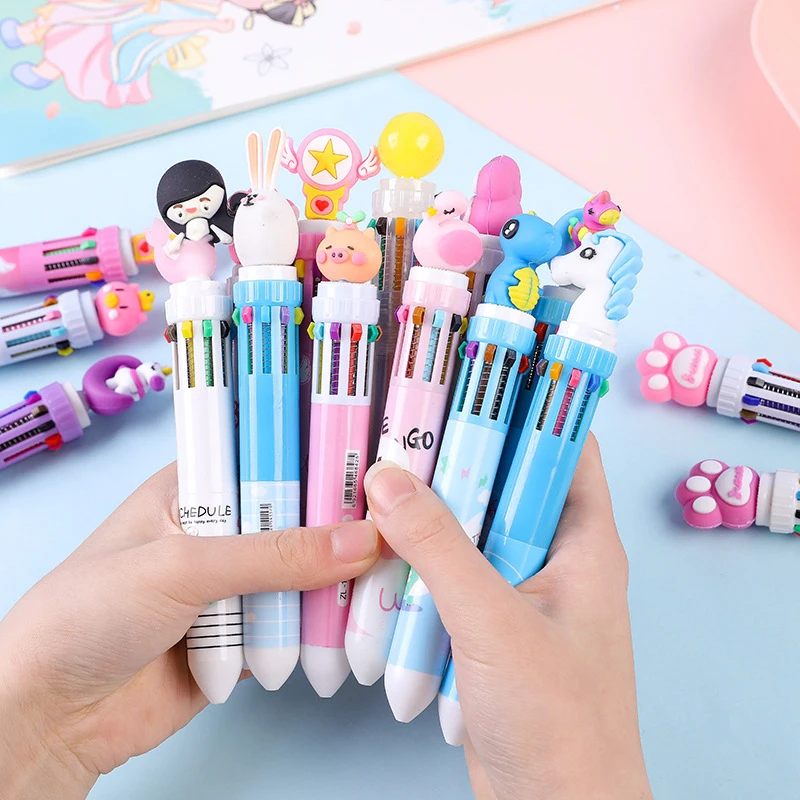 

1PC 10 Colors Cartoon Ballpoint Pen Cute Animal Stationery Multicolored Pens
