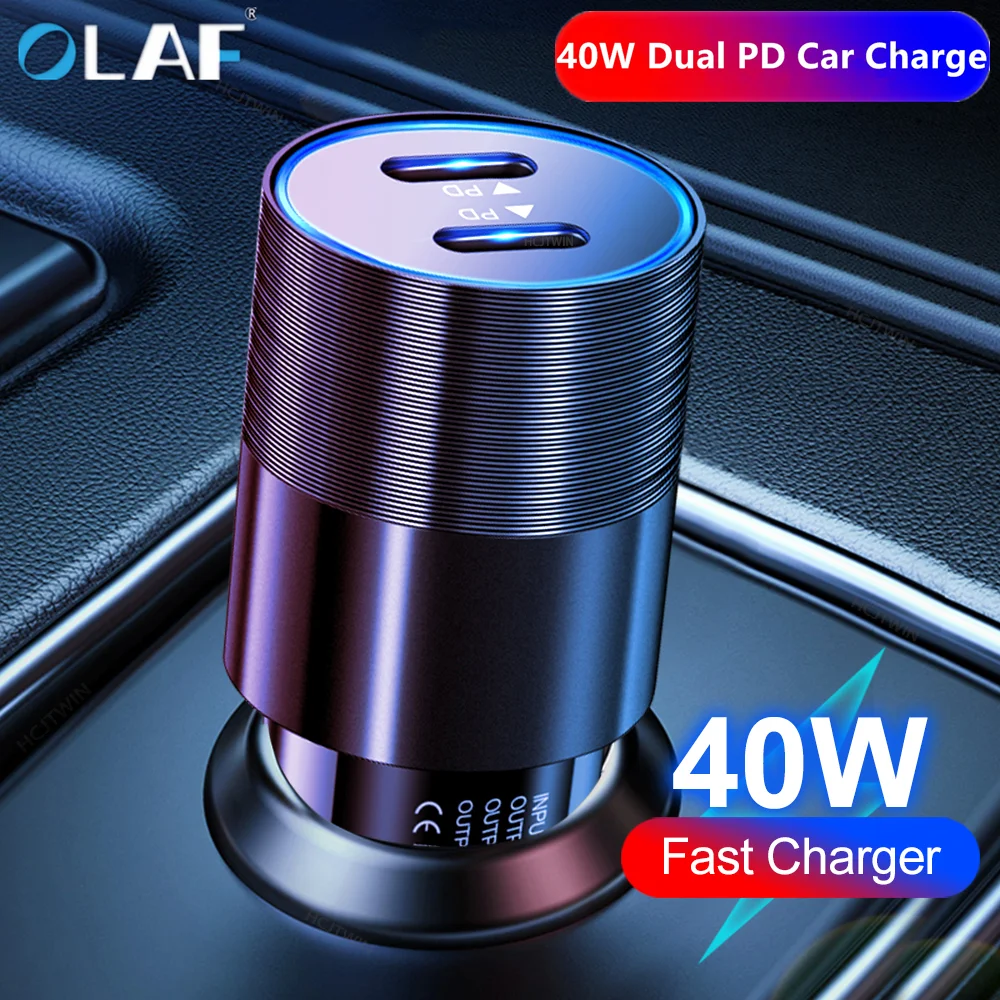 40W Usb C Caricabatterie Rapido Per Auto 2 Porte Adattatore Per Caricabatterie Per Auto Dual Type C Pd Ricarica Rapida Per Xiaomi Samsung Huawei Caric
