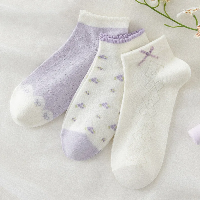 

3pairs/lot Summer Women Short Socks Boat Femme Cotton Ankle Lace Mujer Sock Female Mesh Breathable Calcetines