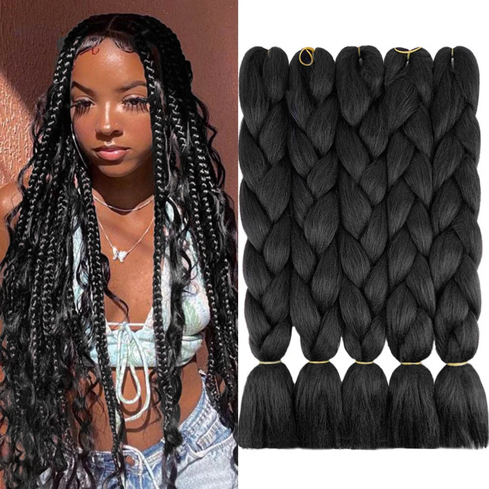 5PCS Jumbo African Braiding Hair Extensions Synthetic Fiber Crochet Braids Wig for Women DIY Party Daily Use Halloween Christmas 1