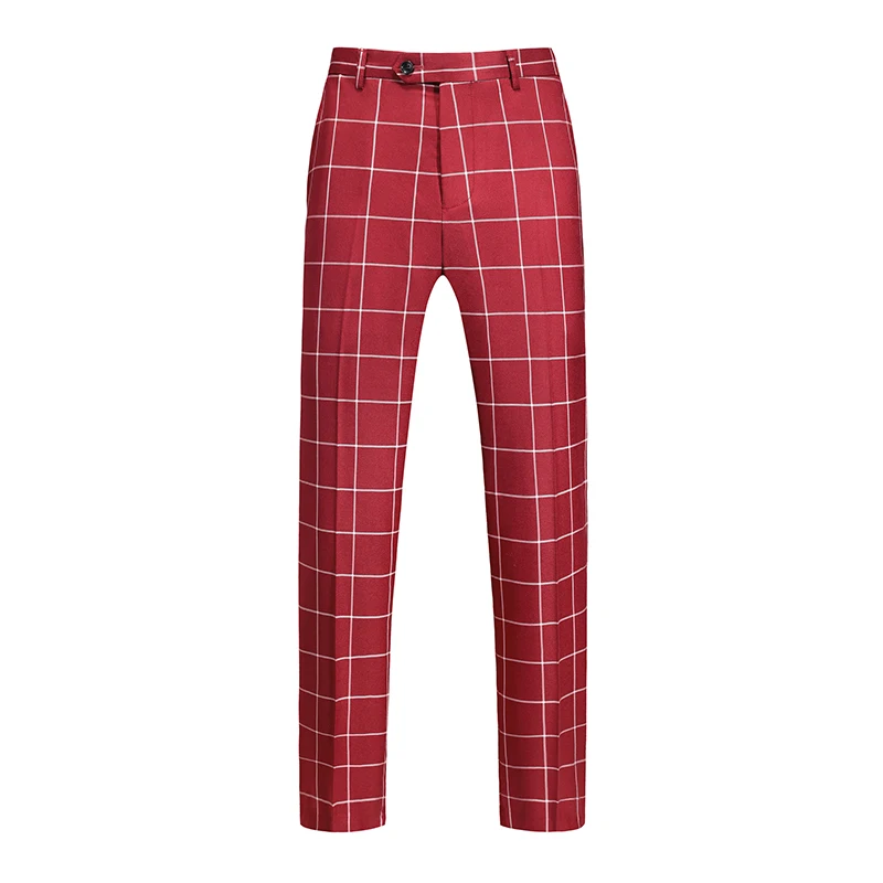 Male Business Social Suit Pants Black Blue Burgundy Men Wedding Plaid Dress Trousers