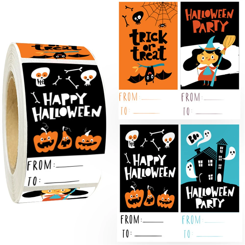 300Pcs Happy Halloween Gift Stickers Pumpkin Witch Self Adhesive Present Paper Labels Candy Bags Box Gift Sealing Labels