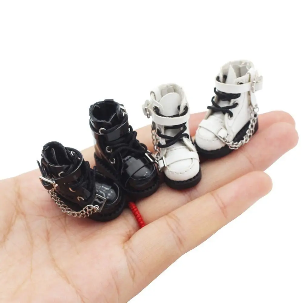 1 Pair High-top Obitsu 11 Doll Boots Metal Chain High-heeled 1/12 Bjd Doll Leather Shoes PU Leather Casual 1/12 Bjd Doll Boots