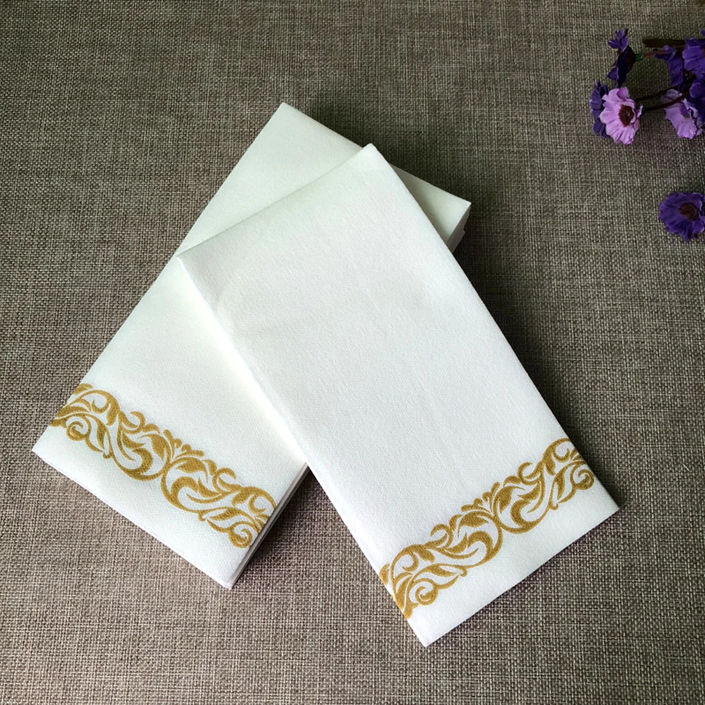 50 Pcs Paper Handkerchief Decorative Towels Napkin Golden Floral Printed Wedding Decoration
