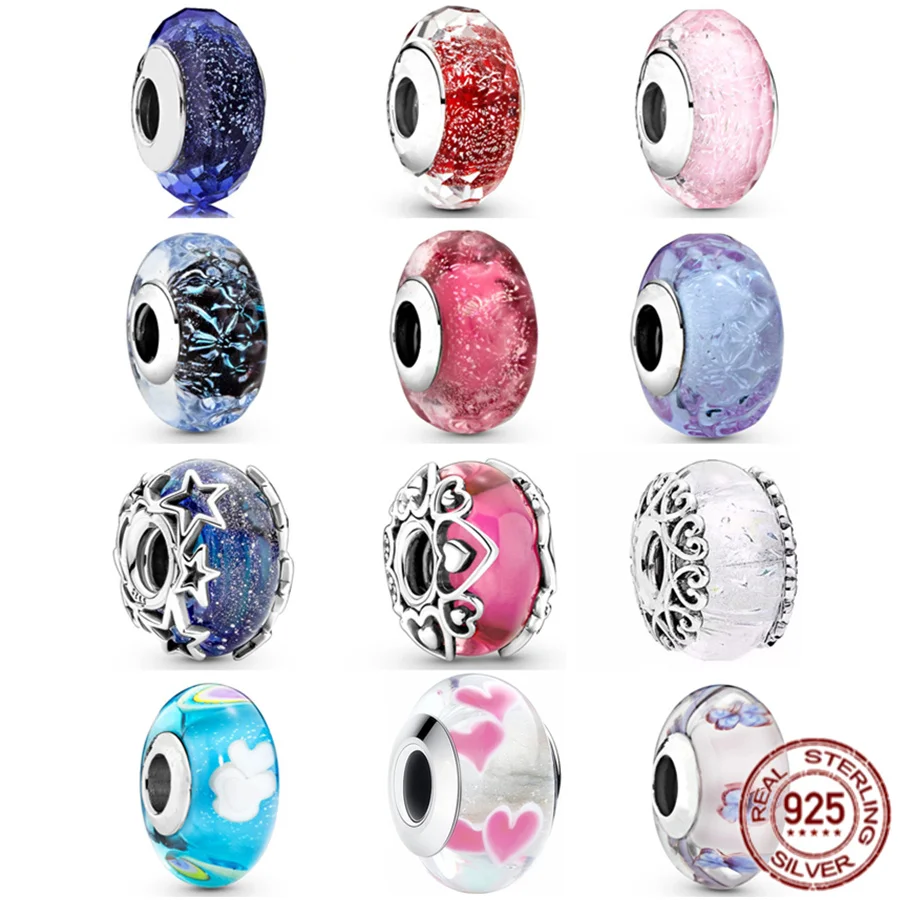 

NEW Murano Glass Charms 925 Sterling Silver Beads Fit Original Pandora Bracelet Necklace DIY Fine Charm Jewelry For Women Gift
