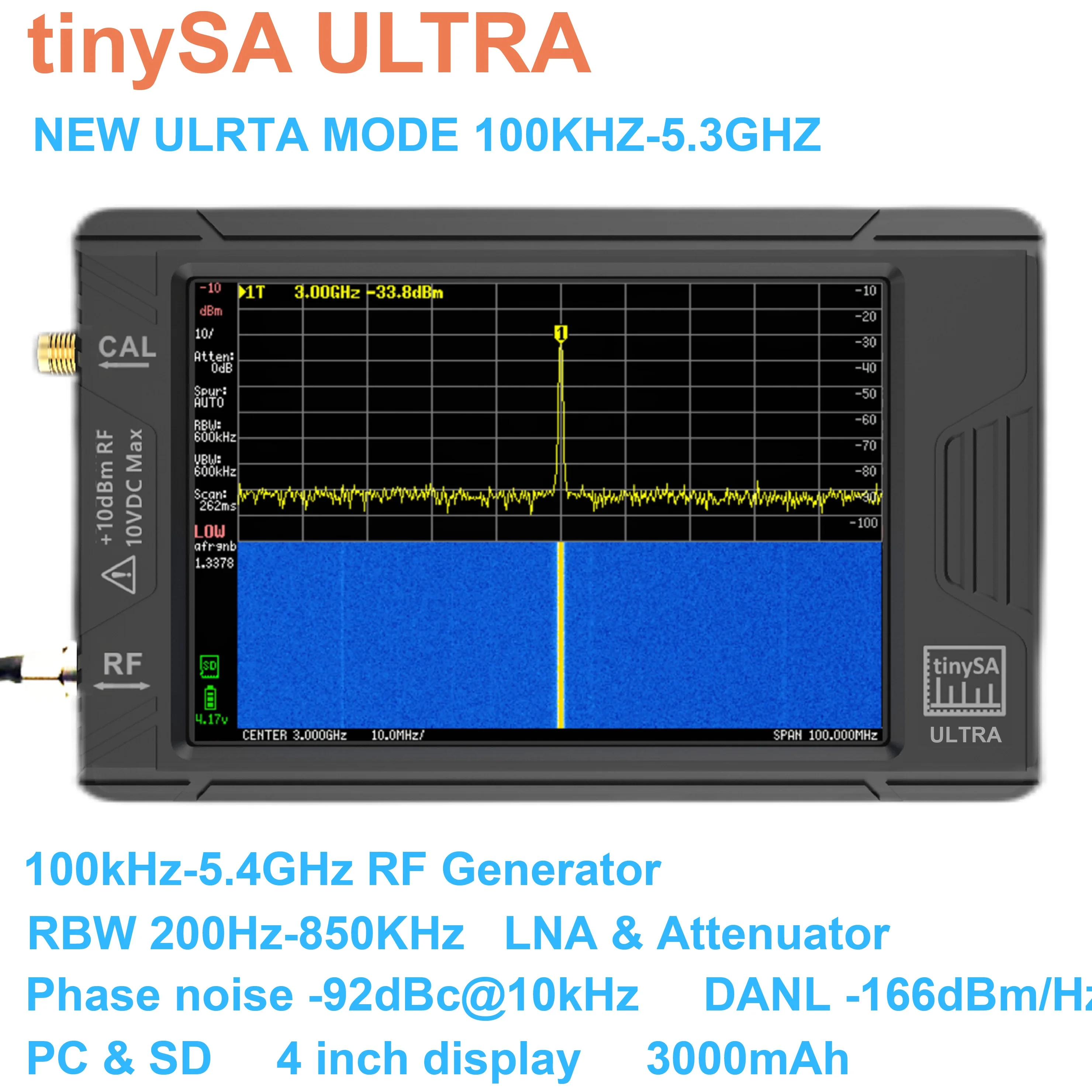 

Latest tinySA ULTRA 100k-5.3GHz Hand held tiny Spectrum Analyzer with Battery + 4" TFT Display + Gift Box