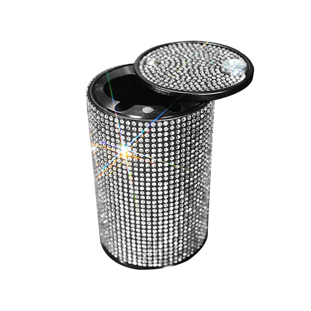 Ashtray Metal Ash Tray for Car Bling Diamond Cigarette Holder with Lid Car Supplies Gifts for Women Car Home Office Decor
