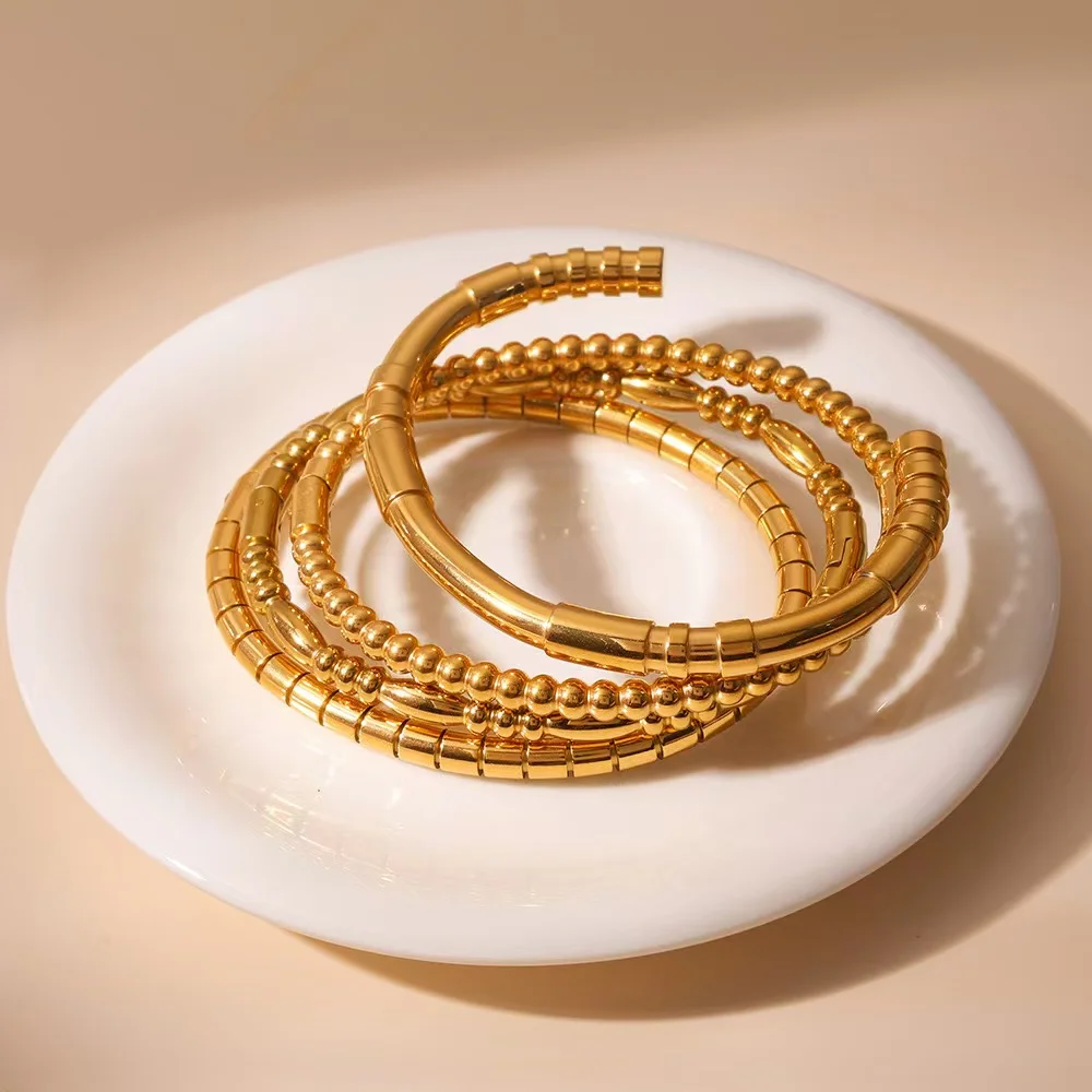 Waterproof 18k gold plating Stainless Steel Bamboo Cuff Bracelets Bangles for Woman Gold Color Wedding Female 2